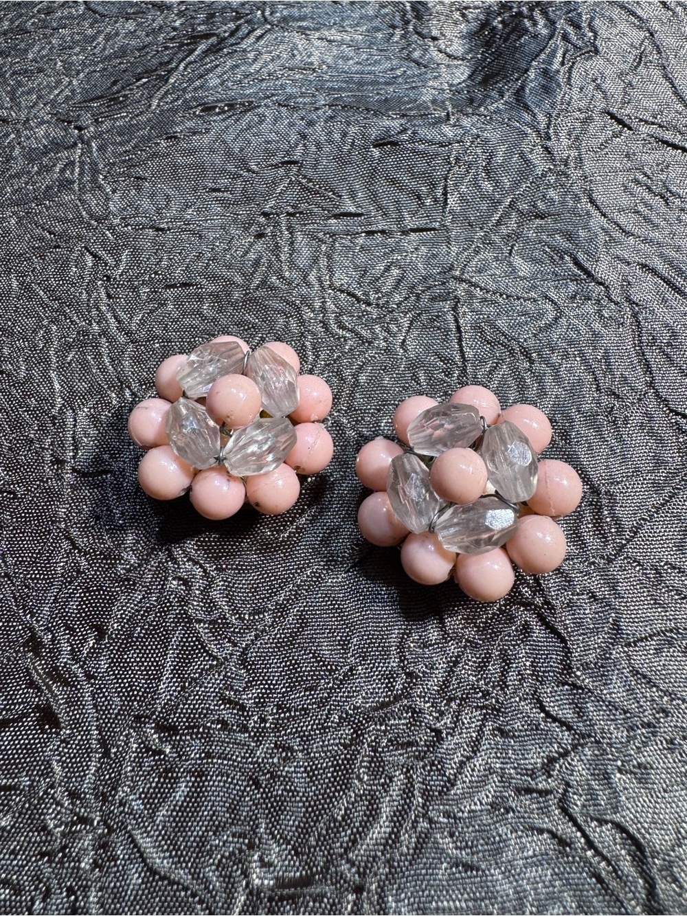 Pink Beaded Cluster Earrings - Unbranded